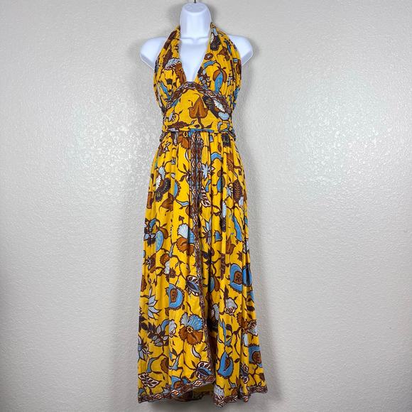 Love the Label Womens Size Small Yellow Floral Halter Babydoll Maxi Boho Dress - Picture 1 of 8